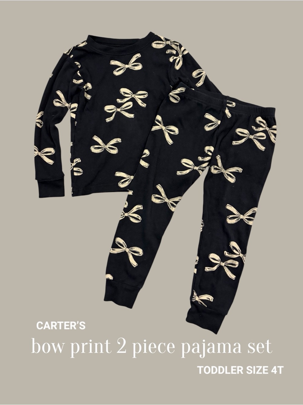 Carter's Bow Print Snug Fit Cotton Pajama Set, long sleeve, toddler girl size 4T